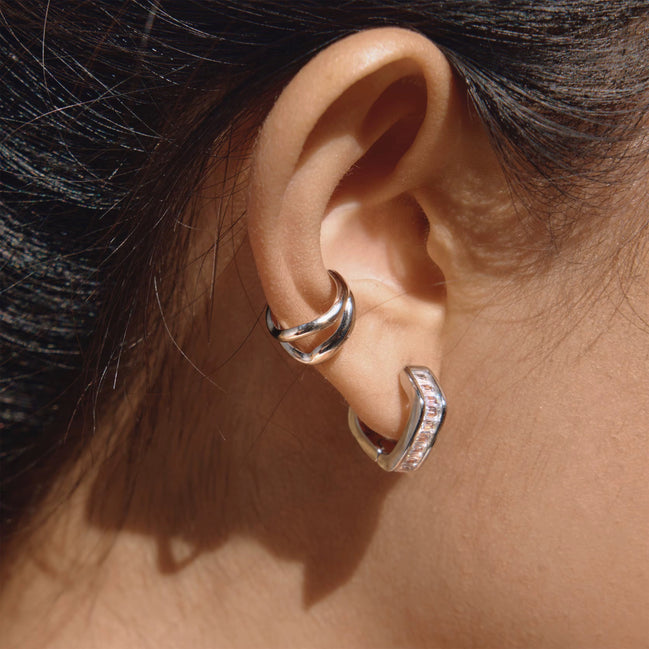 Zirconia Silver Hoops
